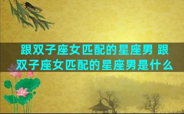跟双子座女匹配的星座男 跟双子座女匹配的星座男是什么